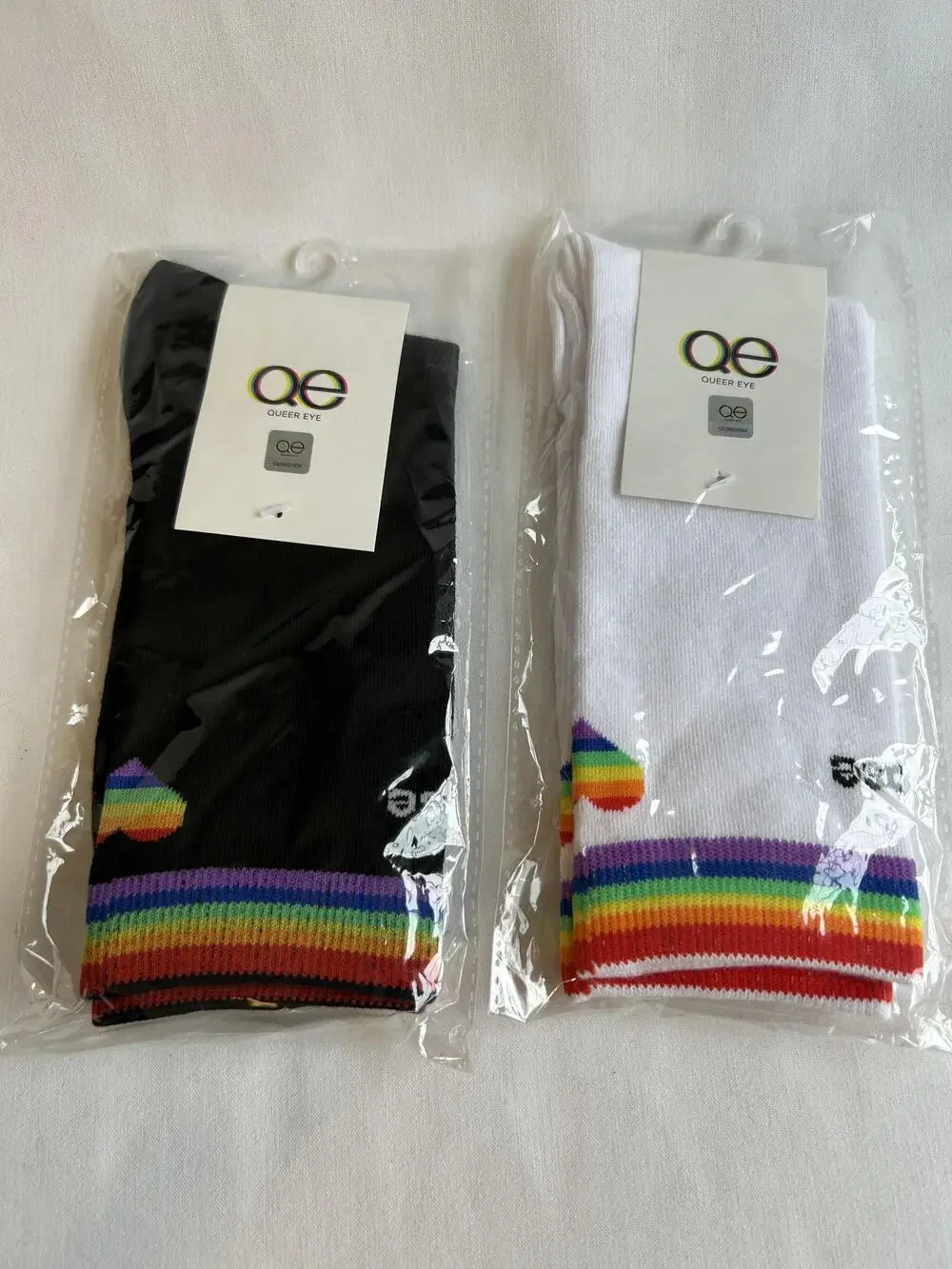 Queer Eye Socks Crew One Size 2 Pair Black White Rainbow Choose Kindness